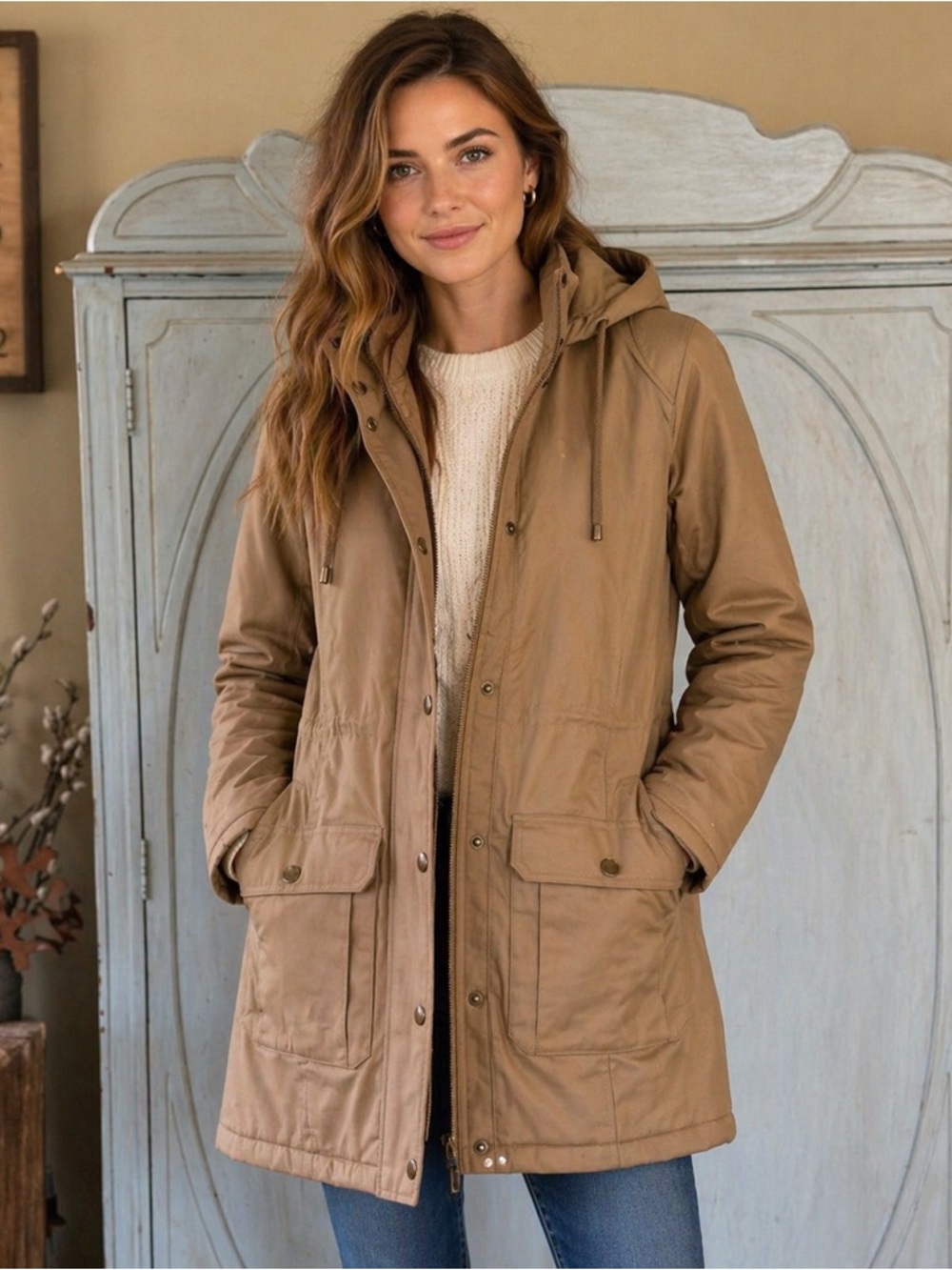 Natural Reflections Light Brown Hooded Utility Jacket